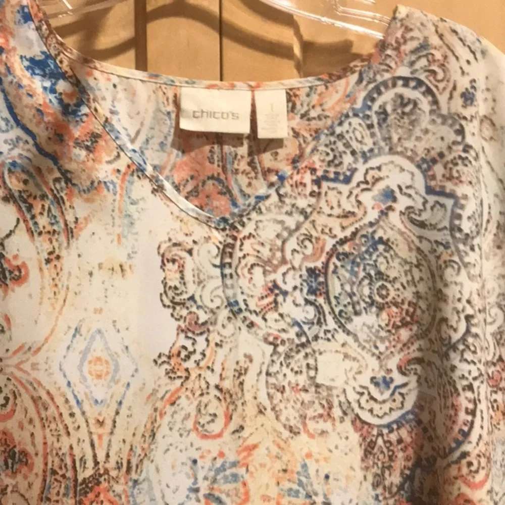 Chico's Medium Relaxed Orange and Cream Blouse - Picture 4 of 8